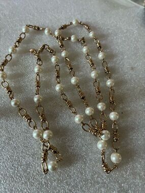 Gold-Tone Pearl Station Necklace - White Pearls